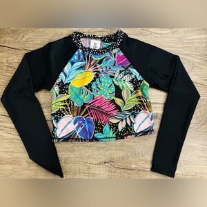 Art Class Vibrant Leaf Print Long Sleeve Rash Guard Swim Shirt Girl’s Size 10-12